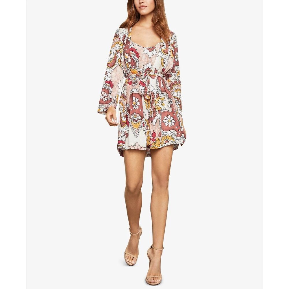 BCBGMAXAZRIA Women's Red Grand Paisley Long-sleeve Wrap Dress size XS $348 - Picture 5 of 7